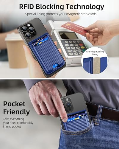 ExtreLife for Magsafe Wallet, Works with Apple Find My, 6 Cards Holder - color: Blue Carbon fiber