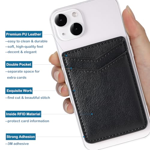 Fulgamo 2Pack Phone Wallet Stick On,Leather Phone Card Holder for Back of Phone Case,Sticky Adhesive Credit Card Pocket RFID iPhone and Android-Black,Navy Blue - color: Black V,Navy Blue V