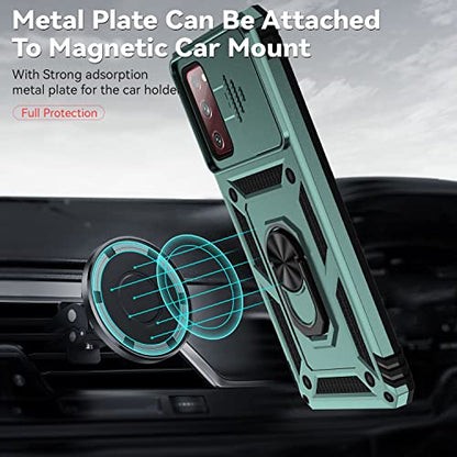 M MAIKEZI Cellular Phone Case for Samsung Galaxy S20 FE 5G, Military-Grade Drop Tested, HD Screen Protector, Magnetic Ring Holder Kickstand, Dark Green - color: Dark Green with camera cover Military-Grade