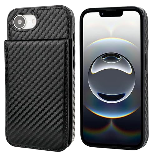KIHUWEY for iPhone 17e/16e Wallet Case Card Holder Kickstand, Carbon Black | Credit Card Slots, PU Leather, Magnetic Clasp, Flip Heavy Duty Protection Cover for Men and Women - color: Carbon Black