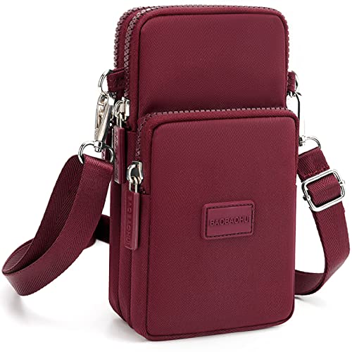 YINHEXI Small Crossbody Bags for Women Trendy, Mini Triple Compartment Cell Phone Crossbody Wallet Purses - color: Red