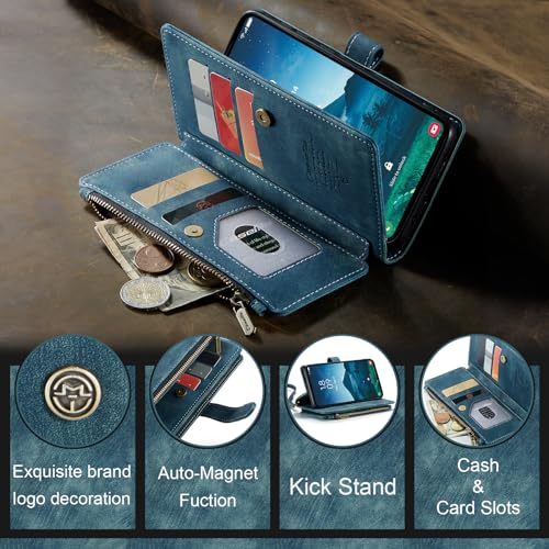 Samsung Galaxy S24 5G Wallet Case with Card Holder Kickstand Magnetic Zipper Pocket Lanyard Strap Wristlet,Leather Flip Case Wallet for Samsung Galaxy S24 5G 6.2 Inch(Blue) - color: Blue, size: S24 5G 6.2 Inch