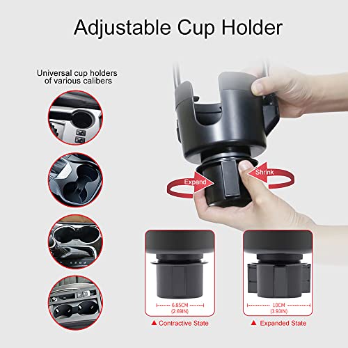 JINKEY Dual Cup Holder Phone Mount for Car, 2-in-1 Car Cup Holder Expander with Adjustable Gooseneck, 360° Rotating Cell Phone Holder, Adjustable Base for 4–6.7 in Smartphones