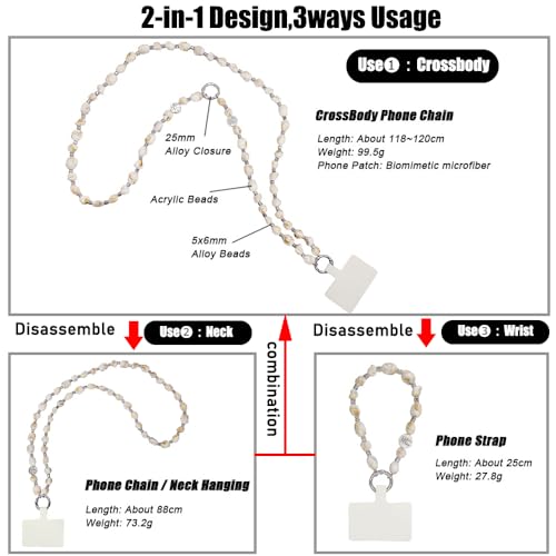 Phone Crossbody Strap, 2in1 Wrist Charm&Shoulder Lanyard,3Ways Usage free to Assembly and Disassembly Phone Strap with Tether Patches for Most Phones Bag Purse (L) - color: N