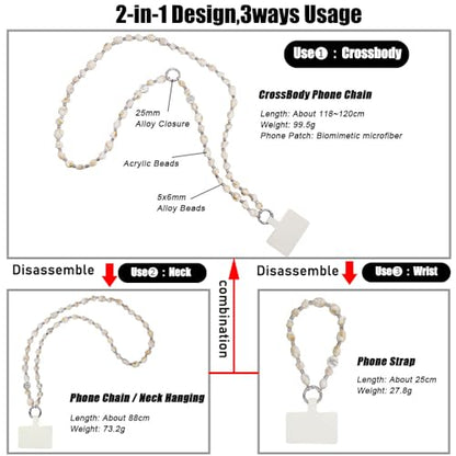 Phone Crossbody Strap, 2in1 Wrist Charm&Shoulder Lanyard,3Ways Usage free to Assembly and Disassembly Phone Strap with Tether Patches for Most Phones Bag Purse (L) - color: N