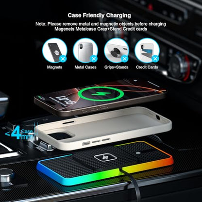 Wireless Charger Car Charging Pad,POLMXS 15W Wireless Phone Charger,RGB Cell Phone Cordless Charging Mat Compatible with iPhone 16/15/14/13/12 Galaxy S23 S22 S21 Note10(k1)