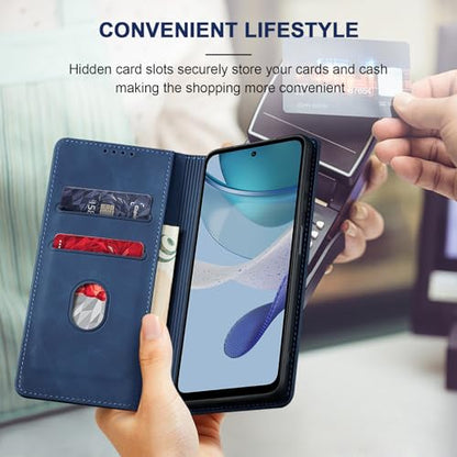 Jasonyu Flip Wallet Case for Moto G 5G (2023),Leather Magnetic Folio Cover with Card Holder,Kickstand - TPU Shockproof Durable Protective Phone Case,Blue | PU Leather Magnetic Folio Cover,with Card Holder,Kickstand,TPU Shockproof,Durable,Protective Phone