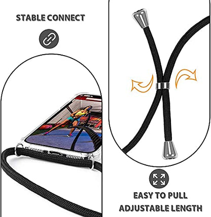 for iPhone 12 Pro Max Clear Case Adjustable Shoulder Neck Lanyard Crossbody Strap Phone Cover Women Girls Soft Slim Bumper Shockproof Protective Mobile Case for iPhone 12 Pro Max - Black - size: for iPhone 12 Pro Max