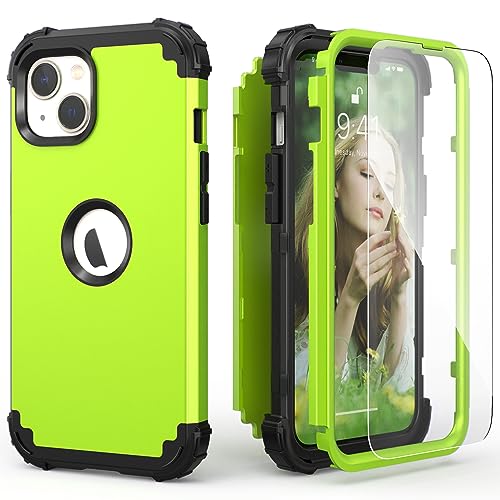 IDweel for iPhone 15 Case with Screen Protector,Luxury 3 in 1 Shockproof Slim Fit Hybrid Heavy Duty Protection Glitter Hard PC Cover Soft Silicone Bumper Full Body Case,Green - color: Green