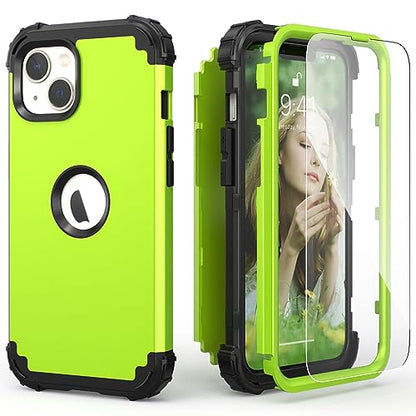 IDweel for iPhone 15 Case with Screen Protector,Luxury 3 in 1 Shockproof Slim Fit Hybrid Heavy Duty Protection Glitter Hard PC Cover Soft Silicone Bumper Full Body Case,Green - color: Green