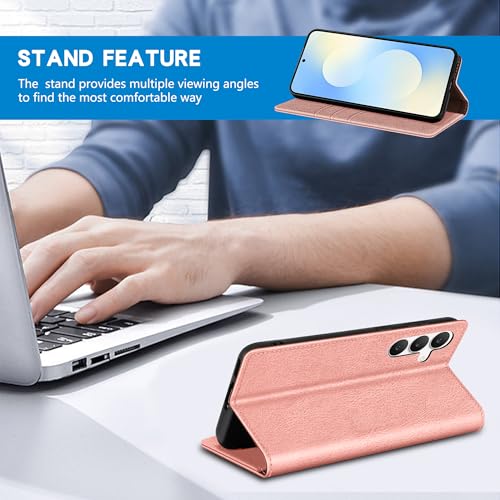 ZZXX for Samsung Galaxy S25 FE Wallet Case with [RFID Blocking] Card Slot Stand Strong Magnetic PU Leather Flip Fold Protective Phone Case for Samsung Galaxy S25 FE Case Wallet(Rose Gold-6.7 inch) - color: Rose Gold