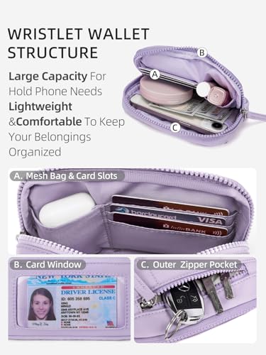 WESTBRONCO Wristlet Wallets for Women – RFID Blocking Quilted Nylon Phone Wallet, Card Holder Purse for Travel & Everyday Use - color: Purple