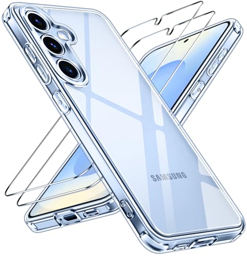 ivoler 3-in-1 Case for Samsung Galaxy S25 Plus 6.7 inch, Clear | with 2 Pack Screen Protector Tempered Glass, Military Shockproof Protective Hard Back Slim Bumper Phone Cover - color: Clear, size: For Samsung Galaxy S25 Plus 6.7 Inch