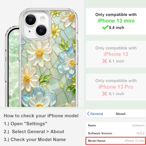 for iPhone 13 Mini 5.4" Magnetic Case【Compatible with MagSafe】 Aesthetic Oil Painting Stained Glass Flower Design, Slim Fit Hard PC Back Shockproof Cute Clear Phone Cover, White Blue - color: White Blue, size: iPhone 13 Mini