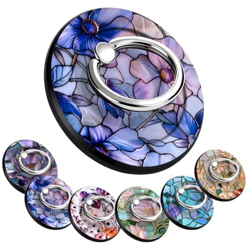 Magnetic Phone Ring Holder with MagSafe, 360° Rotation Super Magnet Finger Grip Removable Kickstand, Cute Stained Glass Floral Designed Stand for iPhone 17 16 15 14 13 12 Pro Max Plus, Purple Flower - color: Purple Flower