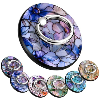 Magnetic Phone Ring Holder with MagSafe, 360° Rotation Super Magnet Finger Grip Removable Kickstand, Cute Stained Glass Floral Designed Stand for iPhone 17 16 15 14 13 12 Pro Max Plus, Purple Flower - color: Purple Flower