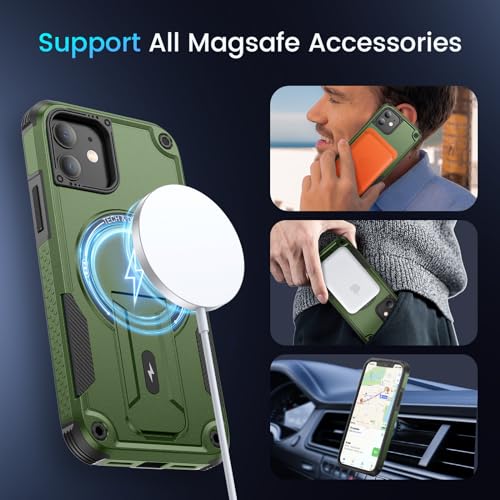 Caka for iPhone 11 Case, iPhone 11 Phone Case with Stand Green | Compatible with MagSafe, Built-in Hidden Kickstand, Solid Protective Dual-layer TPU+PC Shockproof Magnetic Phone Cover - color: Green