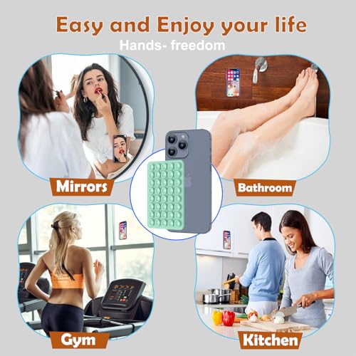 Double Sided Silicone Suction Phone Holder Mount, Silicon Accessory for iPhone and Android, Hands-Free Mirror Shower Phone Holder, TikTok Videos and Selfies (Green+Turquoise) - color: Green+Turquoise