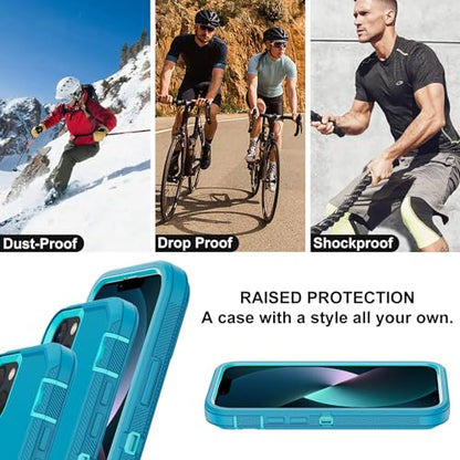 for iPhone 13 Case with 2 Screen Protector,Shockproof Drop Protection Full Body Heavy Duty 3 Layer Military Rugged Durable Phone Cover for Apple iPhone 13 6.1" (Light Blue) - color: Light Blue
