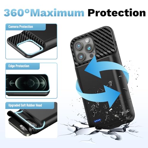 Battery Case for iPhone 12, 12 Pro (6.1 inch), 13800mAh High Capacity Battery Charging Case, Portable Rechargeable External Charger Case Battery Pack with Tempered Glass Screen Protector Black - size: for iPhone 12, 12 Pro (6.1 inch)