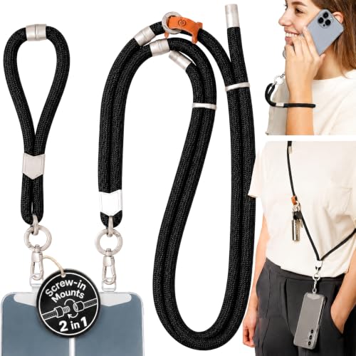 Pulpo 2 in 1 Anti Theft Phone Lanyard and Wrist Strap for iPhone and Android, Adjustable Cell Phone Leash and Universal Tether, Hands Free Strap for Travel Running and Everyday Use, Black - color: Black