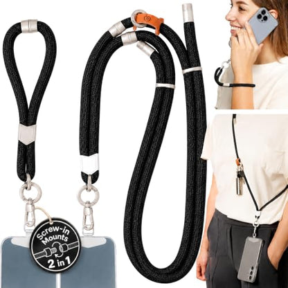 Pulpo 2 in 1 Anti Theft Phone Lanyard and Wrist Strap for iPhone and Android, Adjustable Cell Phone Leash and Universal Tether, Hands Free Strap for Travel Running and Everyday Use, Black - color: Black