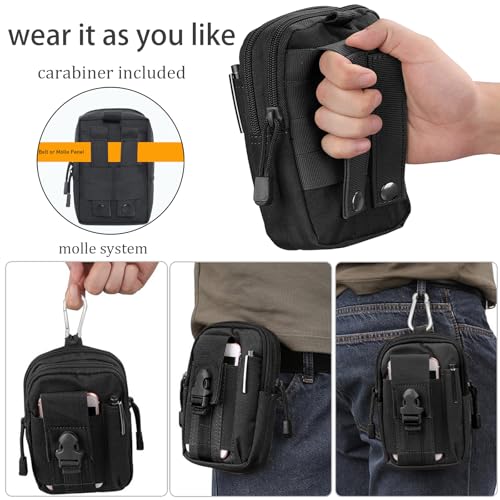 2 Pack Tactical Molle Pouch, Universal EDC Waist Bag Pouches, Outdoor Belt Bags Gear Tool Gadget Pocket with Cell Phone Holster Kakhi - color: Black