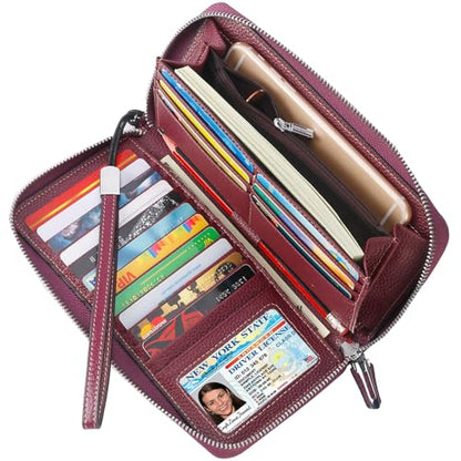 Small Compact Women Wallet RFID Blocking Genuine Leather Bifold Purse with ID Windows - color: 1- Pebbled Dark Magenta, size: One Size