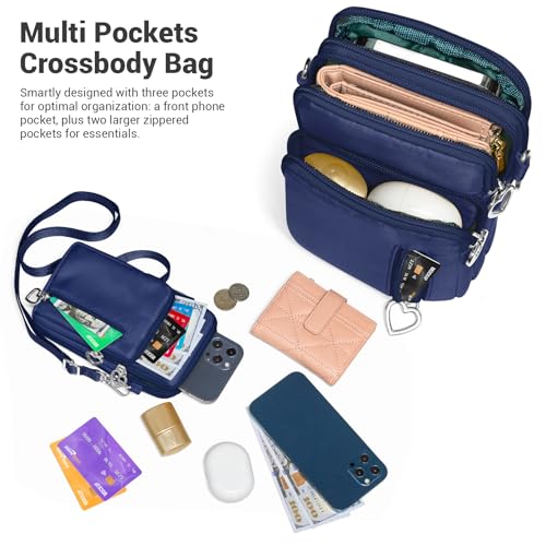 YINHEXI Small Crossbody Bags for Women Trendy, Mini Triple Compartment Cell Phone Crossbody Wallet Purses - color: Dark Blue-2
