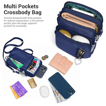 YINHEXI Small Crossbody Bags for Women Trendy, Mini Triple Compartment Cell Phone Crossbody Wallet Purses - color: Dark Blue-2