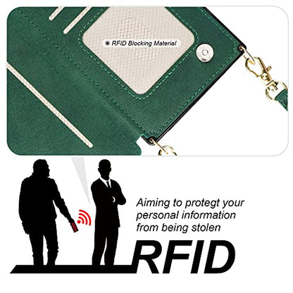 Bocasal Crossbody Wallet Case with Strap for iPhone 13 Pro, Green - color: Green