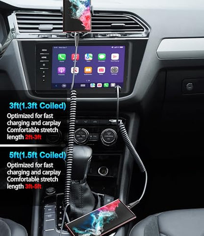 Coiled USB C Cable Fast Charging for Car 3FT/5FT, USB A to USB C Cable - color: Black, size: 3FT/5FT, style: USB A to USB C