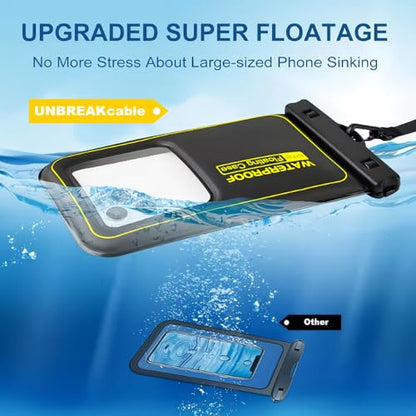 Floating Waterproof Phone Pouch with Lanyard, Universal Case Fits Up to 6.8 Inch Phones, IPX8, for Swimming, Boating, Kayakin, Black