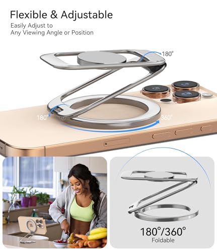 Magnetic Phone Ring Holder for MagSafe Phone Grip & Kickstand, Strong Dual-Sided Magnets Compatible with MagSafe Car Mount Gym for iPhone 17/16 Pro Max 15/14/13/12 and Android Phone Cases (Titanium) - color: Titanium