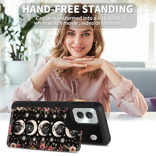 for Motorola Moto G Power 5G 2024 6.7" Wallet Case with Credit Card Holder, Shockproof Protective Kickstand Credit Card Slot Holder Flip Soft PU Leather Cover, Moon Flower - color: Moon Flower