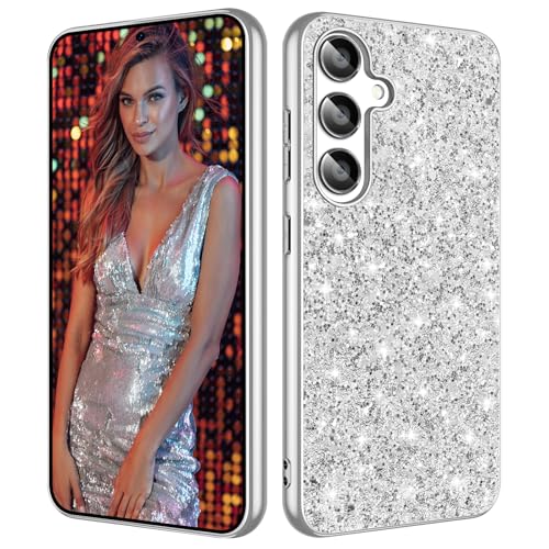 S25 FE Glitter Case for Samsung Galaxy S25 FE 5G Phone Case for Women Girls, Slim Ultra Thin Matte Back Shockproof Protective Cover for Samsung S25 FE 5G, Crystal Bling Case, 2025 (Silver) - color: Silver