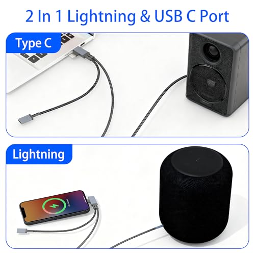 AUX Audio and USB C Charge Cable, 3.5mm Aux Audio Auxiliary Cord with 30W USB-C Charge Port, 2 in 1Aux Cable Charger for iPhone, Car Stereo, Speaker, Headphones