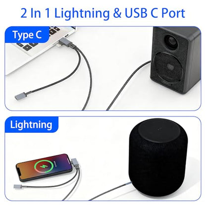 AUX Audio and USB C Charge Cable, 3.5mm Aux Audio Auxiliary Cord with 30W USB-C Charge Port, 2 in 1Aux Cable Charger for iPhone, Car Stereo, Speaker, Headphones