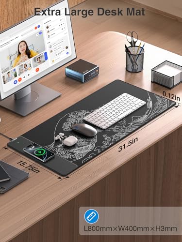 Wireless Charging Mouse Pad, 31.5"x15.8" Large Desk Mat, Smooth Glide - color: Black-31.5"x15.8"-Sea