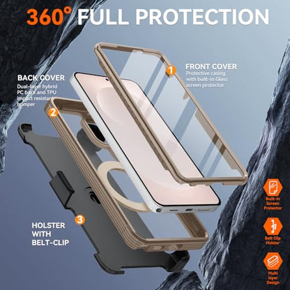 Magnetic for Samsung Galaxy S26 Ultra Case, Compatible with MagSafe, Full Body Rugged Case with Built-in Screen Protector & Kickstand & Belt-Clip (Gold) - color: Gold