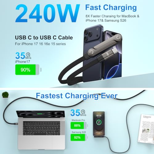 Invisible Holder USB C to USB C Cable 240W Phone Charger with Stand, 5FT