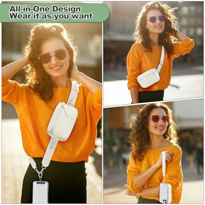 YFWE Clip and Go Strap for Phone with Wallet Crossbody, Adjustable Phone Lanyard with Detachable RFID Wristlet Wallet, Pattern Strap, Cream (M) - color: Cream-pattern Strap, size: Medium