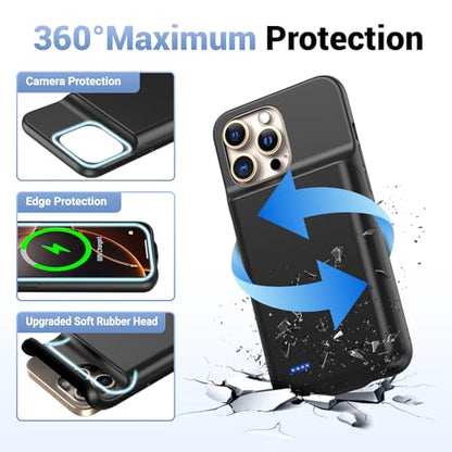 Battery Case for iPhone 16 Pro Max, Ultra-Slim 7000mAh Portable Extended Charging Charger Case [2026 Upgraded] w/Tempered Glass Film for iPhone 16 Pro Max-6.9 inch,Black
