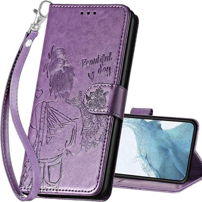 for Samsung Galaxy S23 Wallet case, Purple-Girl | 3 Card Holders, Kickstand, Shockproof TPU Shell, PU Leather, Magnetic Closure, Protective Flip Folio Cover, Women - color: 2