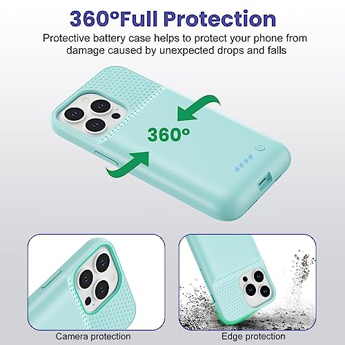Feob Battery Case for iPhone 13/13 Pro/14,[2025 Upgraded] 7500 mAh Ultra-Slim Portable Extended Charger Cover for iPhone 13/13 Pro/14 Charging Case (6.1 Inch)-Green - color: Green