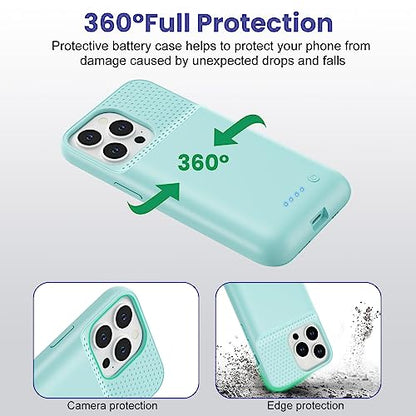 Feob Battery Case for iPhone 13/13 Pro/14,[2025 Upgraded] 7500 mAh Ultra-Slim Portable Extended Charger Cover for iPhone 13/13 Pro/14 Charging Case (6.1 Inch)-Green - color: Green
