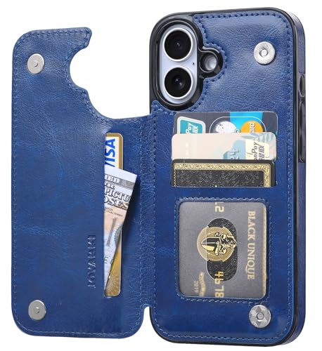 Wallet Case Compatible with iPhone 16 Plus 6.7”, Slim Protective Case with Card Holder,Premium PU Leather Kickstand Card Slots Case with Double Magnetic Clasp-Deepblue - color: Deepblue, size: iphone 16 Plus 6.7"