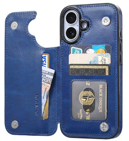 Wallet Case Compatible with iPhone 16 Plus 6.7”, Slim Protective Case with Card Holder,Premium PU Leather Kickstand Card Slots Case with Double Magnetic Clasp-Deepblue - color: Deepblue, size: iphone 16 Plus 6.7"