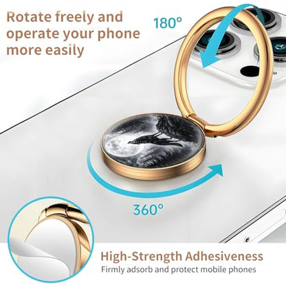 Cell Phone Ring Holder, Cute Metal Phone Grip Stand Finger Ring Kickstand, Flexible 360°Rotation Phone Tablet Case Accessories Compatible with Most Phones Wolf Moon Forest - color: Wolf Moon Forest