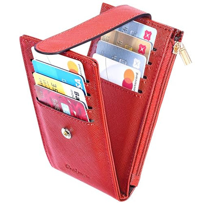 Chelmon Women's RFID Slim Card Holder Wallet | Thin Bifold Multi Card Case with Zipper Coin Pocket Purse for Women(Red) - color: Red